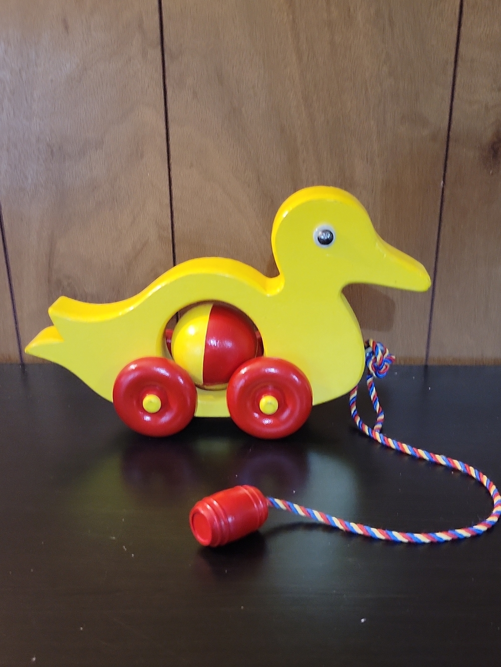 Vintage Wooden Pull-Along Duck Toy - Yellow and Red